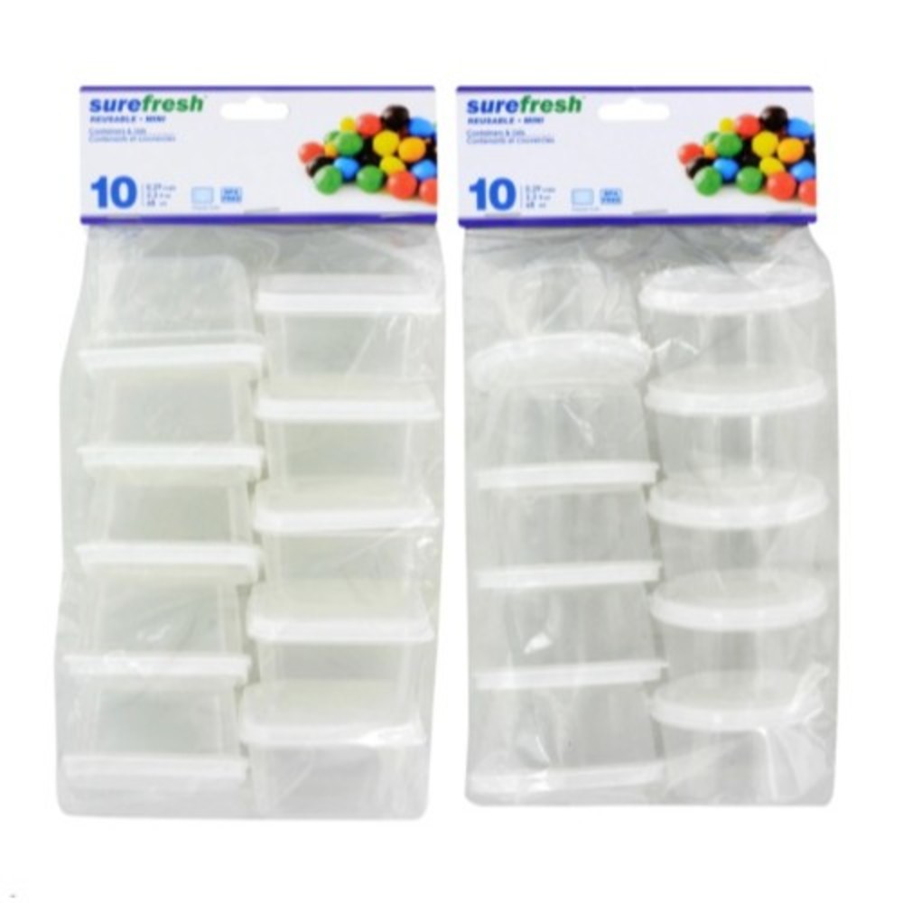 Sure Fresh Mini Storage Containers with Lids Round or Rectangle 10-count Packs